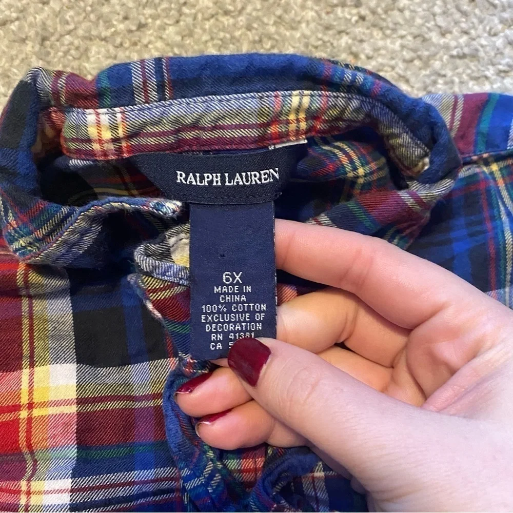 Ralph Lauren Top Shirt Bundle 6 6X Plaid Ruffle Tan Floral Button Down